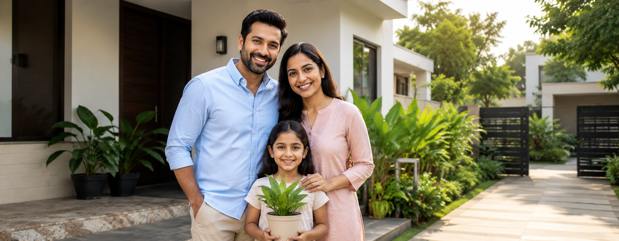 Family outside home